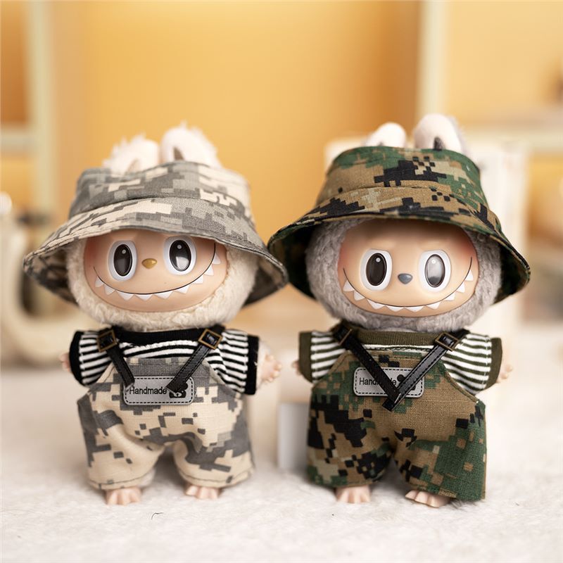 Labubu Plush Toy Doll Outfit Camouflage Hat Overalls Set Labubu Doll Plush Toy Doll Dress-Up