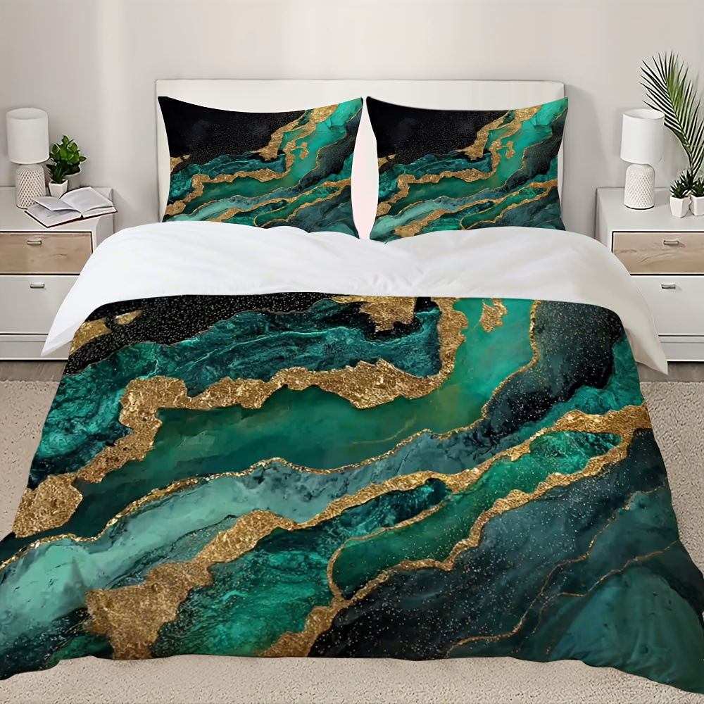 TEMU / JIT polvo oro mármol textura suave molienda impresión digital kit de colcha se puede ajustar