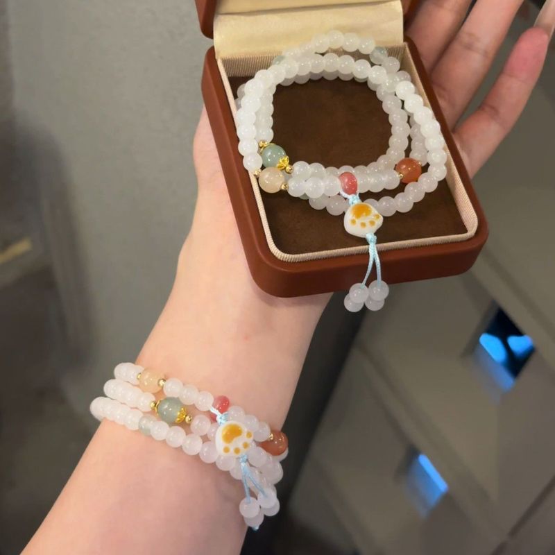 可爱炭烧猫爪三圈手串中式国潮编织闺蜜手链小众高颜值清透手饰|undefined