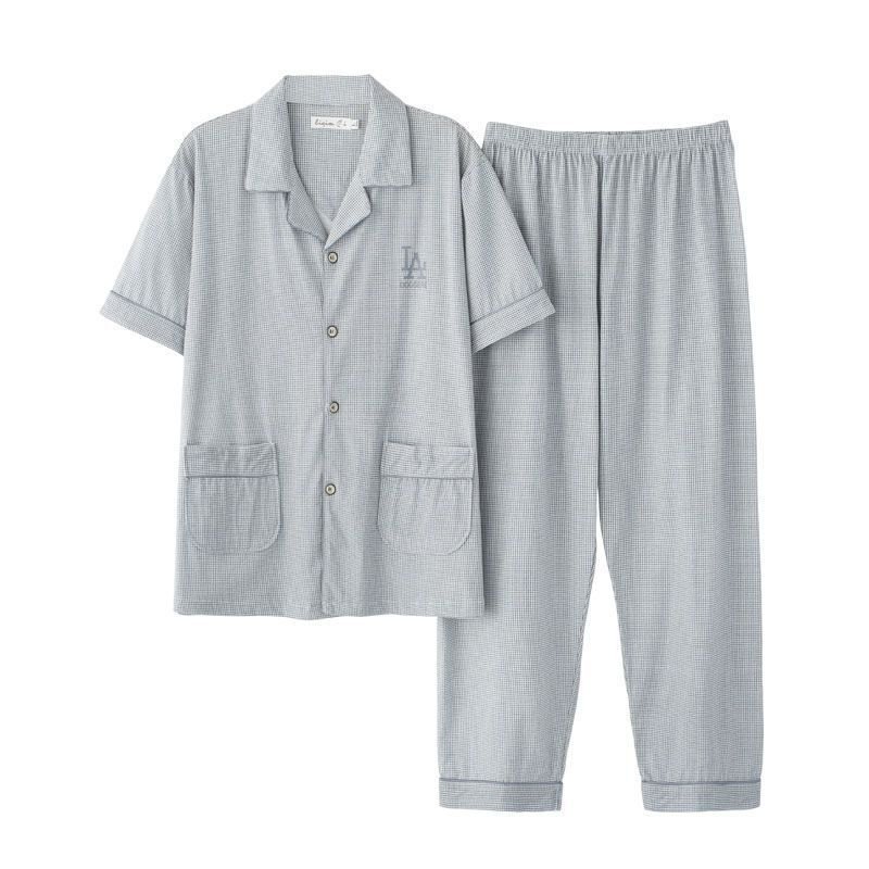 Summer Short-sleeved Trousers 100 Pure Cotton Pajamas Thin Middle-aged Casual Middle-aged Dad Men's Suit Home Clothes