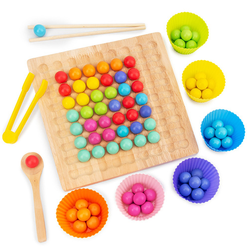 Wooden color clip beads toy children's Montessori elimination music two-in-one teaching aids early education educational desktop game chess