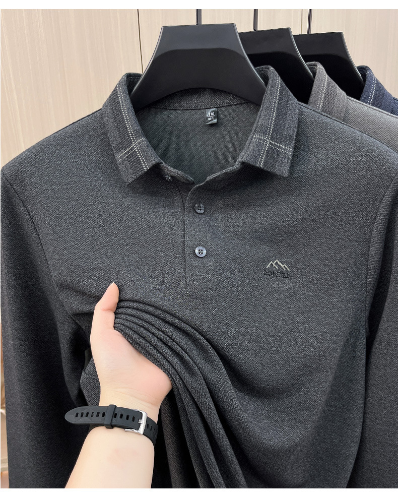 Áo polo nam dài tay cổ bẻ phong cách trung niên — Màu xanh da trời chi tiết 9