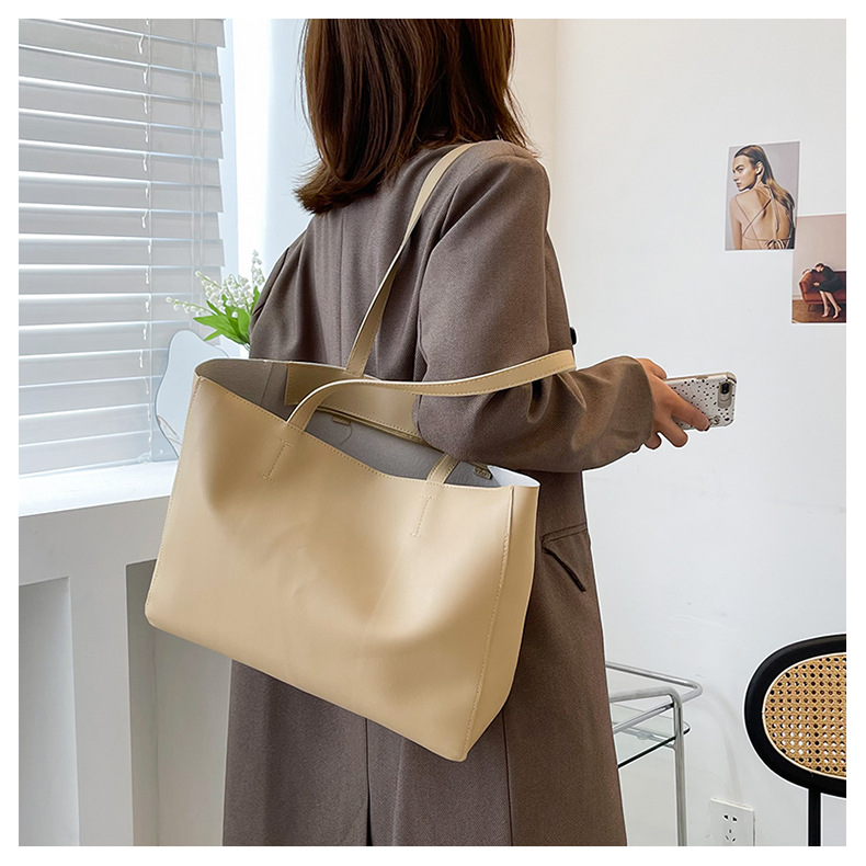 Simple Solid Color Large-capacity Portable Tote Bag Wholesale Nihaojewelry display picture 14