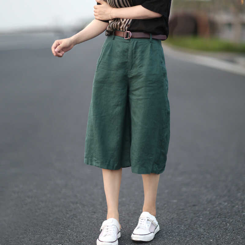小柄な綿麻の七分のズボンの女性の秋の夏の文芸の綿麻のまっすぐな筒の中のズボンのスーツの広い足のズボンのゆったりしているカジュアルなズボン|undefined