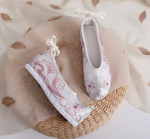 printed antique hanfu shoes higher in female bow female costume collocation shoes