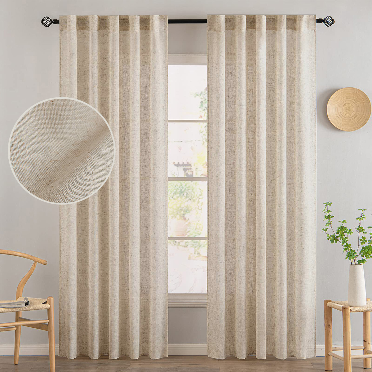 Foreign Trade Amazon Linen Window Screen Cross-Border Living Room B&B Partition Curtain Engineering Curtain Finished Curtains Wholesale