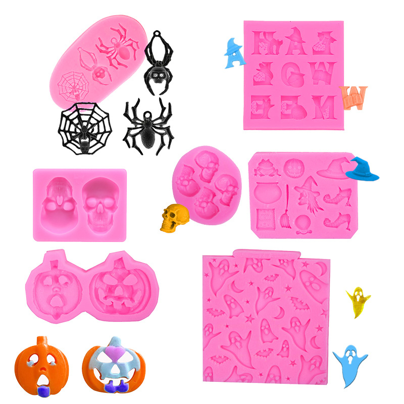 万圣节幽灵蜘蛛骷髅头南瓜硅胶模具烘焙DIY蛋糕模具