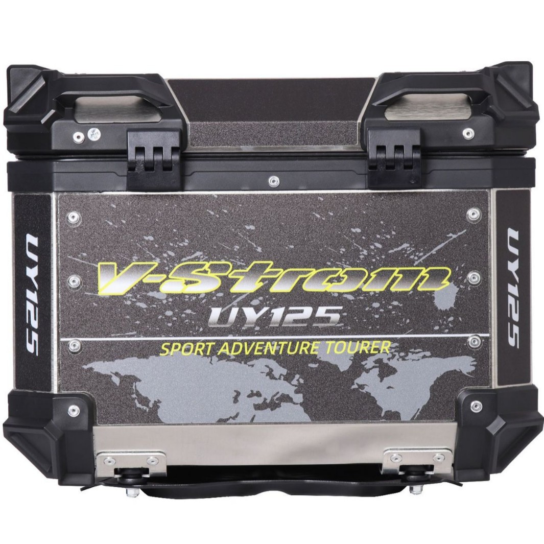 45LUY125 caja trasera de aleación de aluminio negro con calcomanía, caja trasera de motocicleta, scooter, ternero, coche eléctrico, maletero