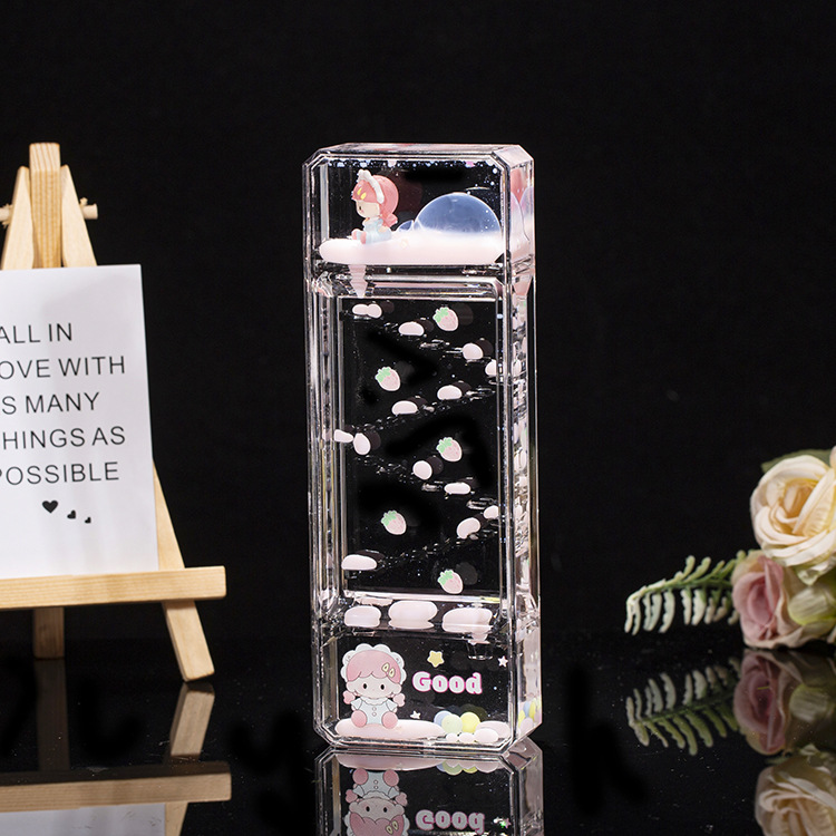 Acrílico transparente panda gota de aceite reloj de arena líquido botella de arena flotante regalo de cumpleaños para niños decoración de escritorio de oficina