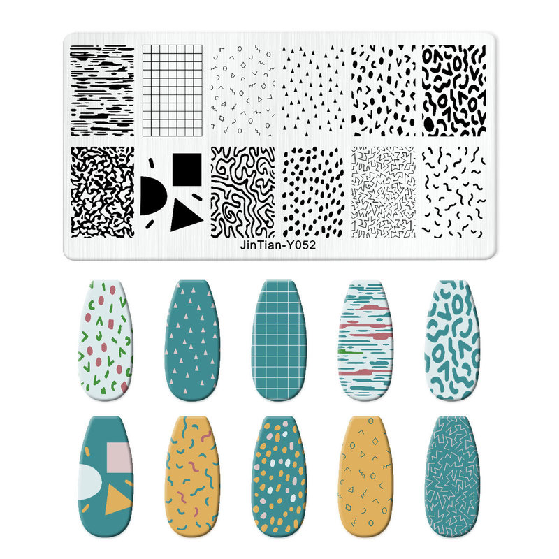 跨境美甲印花板格纹豹纹牛仔纹Nailplate不锈钢指甲复古模板转印|undefined