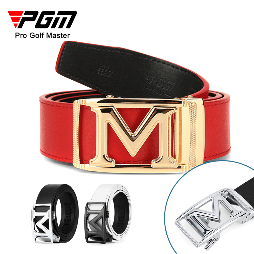 Thắt lưng golf nam da bò thật khóa hợp kim tự động — Dây da PD015 PGM đen bạc, PD015 PGM thắt lưng đỏ vàng, Dây da PD015 PGM trắng đen