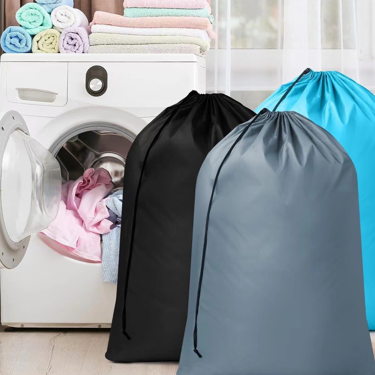 Cross-border Amazon Spot Laundry Bag Drawstring Flap Pocket Pants Home Travel Storage Bag Dirty Clothes Bag
