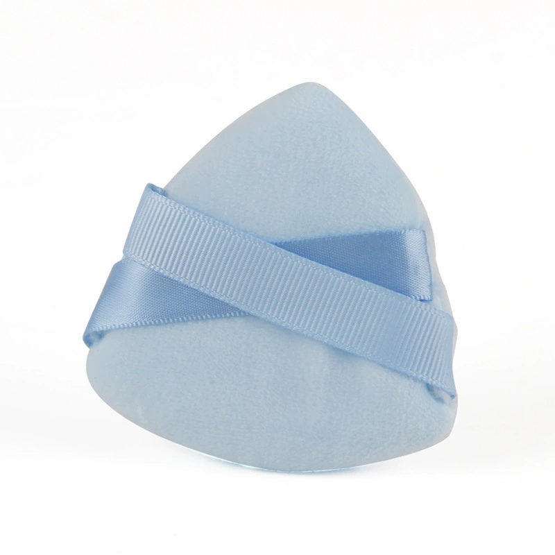 Triangular Powder Puff Sponge, Ribbon Grip, Soft Velvet, Multi-Color (2–Box/OPP Options)