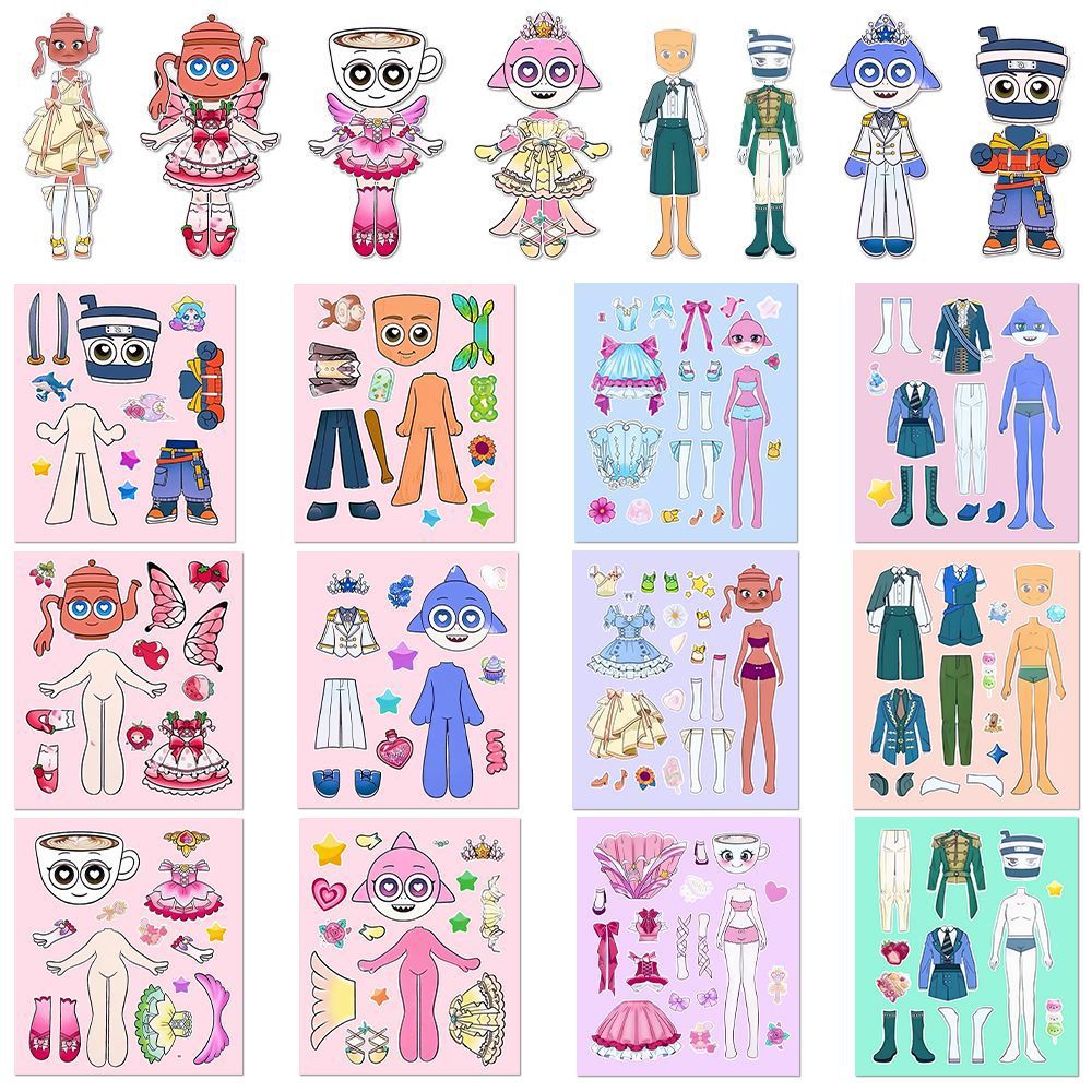 Edición de crecimiento de montaña y mar de la serie de pegatinas de vestuario creativas sin recortar niñas con pegatinas de juguetes hechas a mano