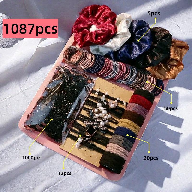 Set de joyería para el cabello 1087 piezas, ligas, cintas y accesorios simples para niñas