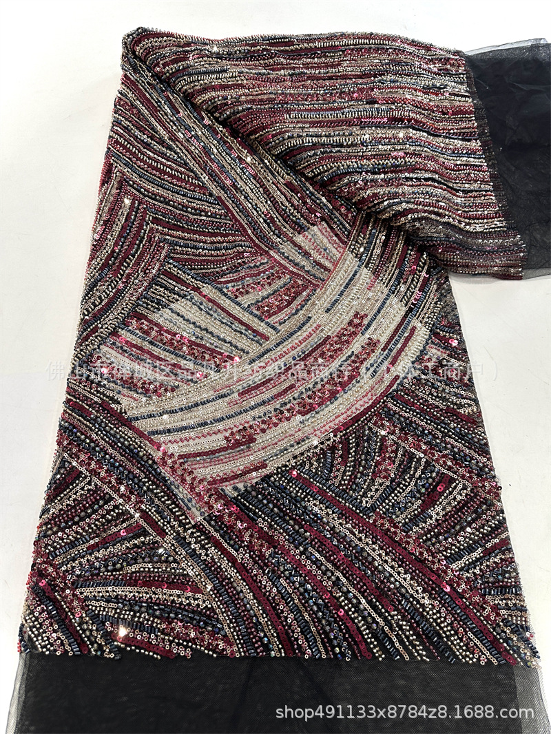 Fabrica de malla de encaje de bordado de cuatro perlas de alta calidad de moda de lujo vestido de cena de dama de moda tela