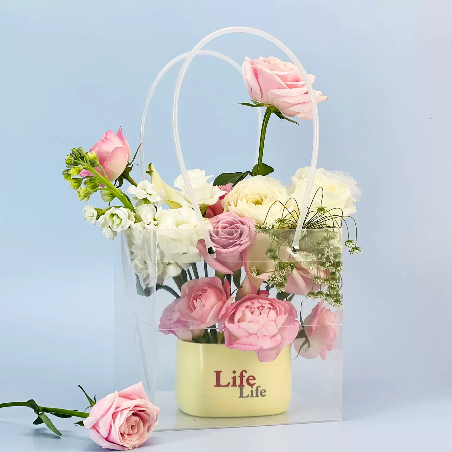 透明礼品手提鲜花袋伴手礼袋蛋糕甜品方形摆摊花束包装袋子情人节