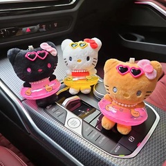 夏の黒皮ハローキティ猫ストラップかわいいメガネケイト猫キーホルダー人形かばんストラップ女性