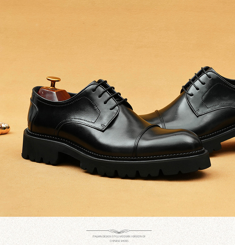 Formal business casual leather men's three-point leather shoes with thick soles_vogvips.com