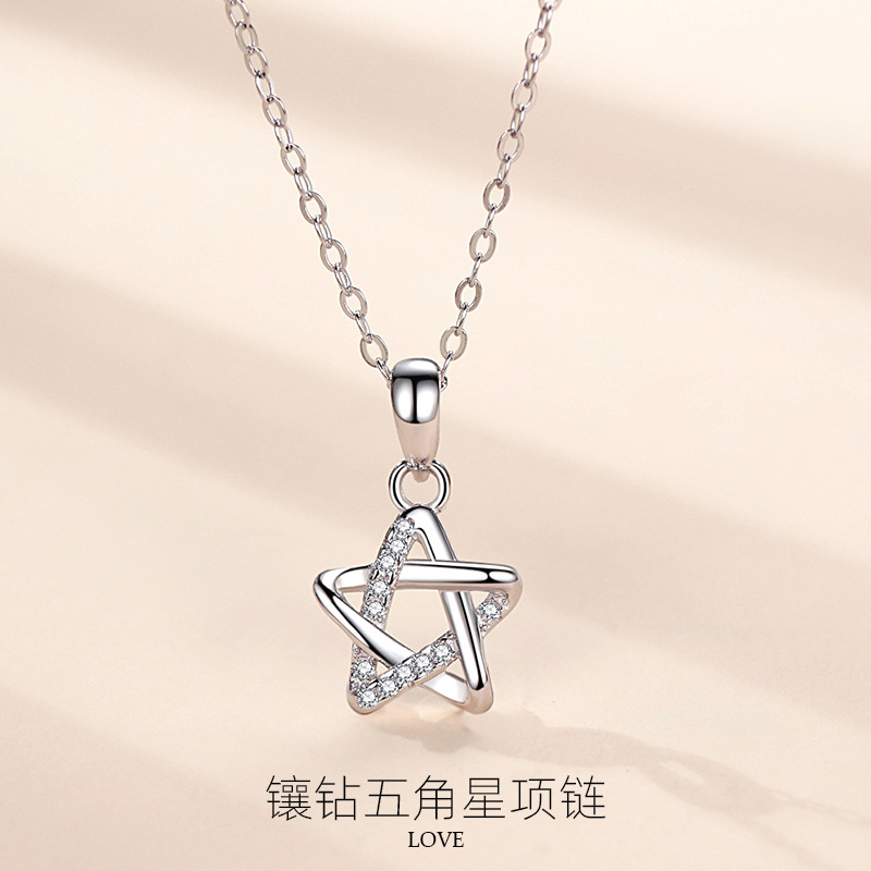 Collar de Estrella de plata esterlina S925 Plata estilo japonés y coreano diamante estrella de cinco puntas moda estilo coreano collar ins estilo simple