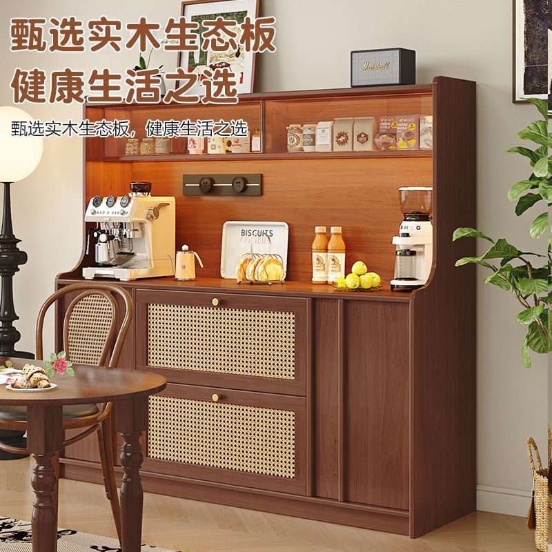 Household Solid Wood Medieval Dining Side Tea and Water Integrated Wall High Cabinet Storage Cabinet Living Room Coffee Machine Storage Cabinet Storage Cabinet