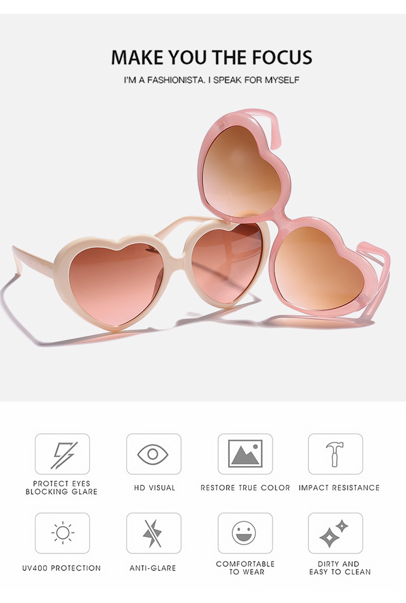 Sunglasses Classification PC, UV400 Protection Lens Material Cute Sweet Simple Style Heart Shape PC UV400 Protection Heart Shape Full Frame Women's Sunglasses