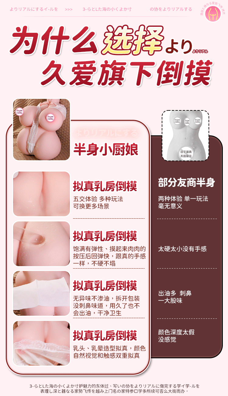 Jiuai Half-Body TPE Masturbator with Four Channels, Manual Use, Flesh Tone — detail image 7