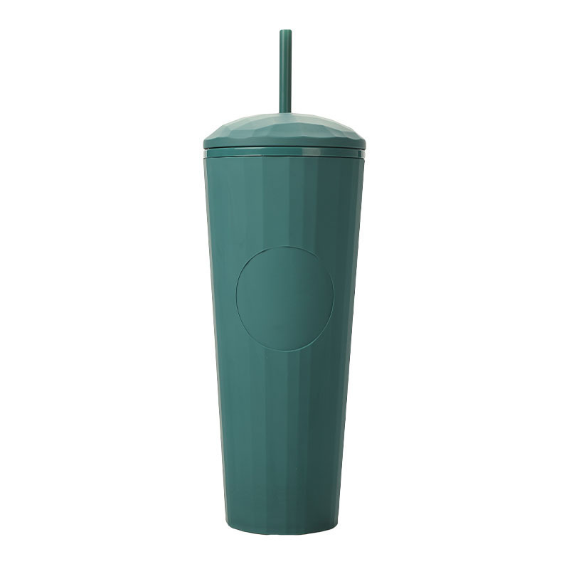 夏用女性向け二重構造シンプルプラスチックカップ 大人向けクリエイティブで持ち運びやすいおしゃれな冷水用ストロー付き携帯カップ|undefined