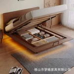 无床头纯实木悬浮储物床榉木排骨架现代简约小户型液压箱体收纳床