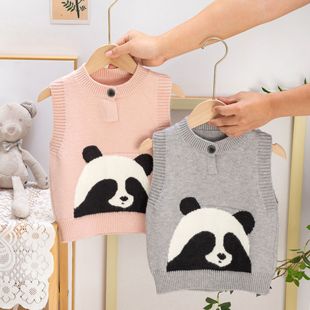 Cute Age-Reducing Autumn Knitted Sweater Vest for Women, Classic Embroidered Panda Fashion Versatile Inner Vest for Autumn