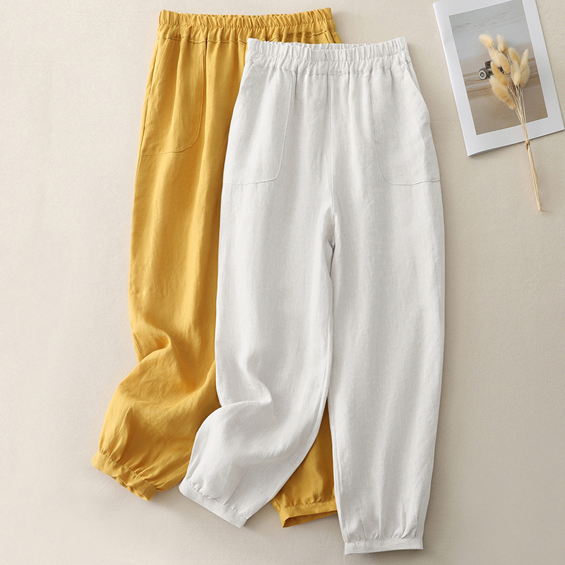 2025 New Summer Style Washed Cotton and Linen Bloomers, Loose, Comfortable and Elegant Nine-Point Pants, Yoga Pants for Women