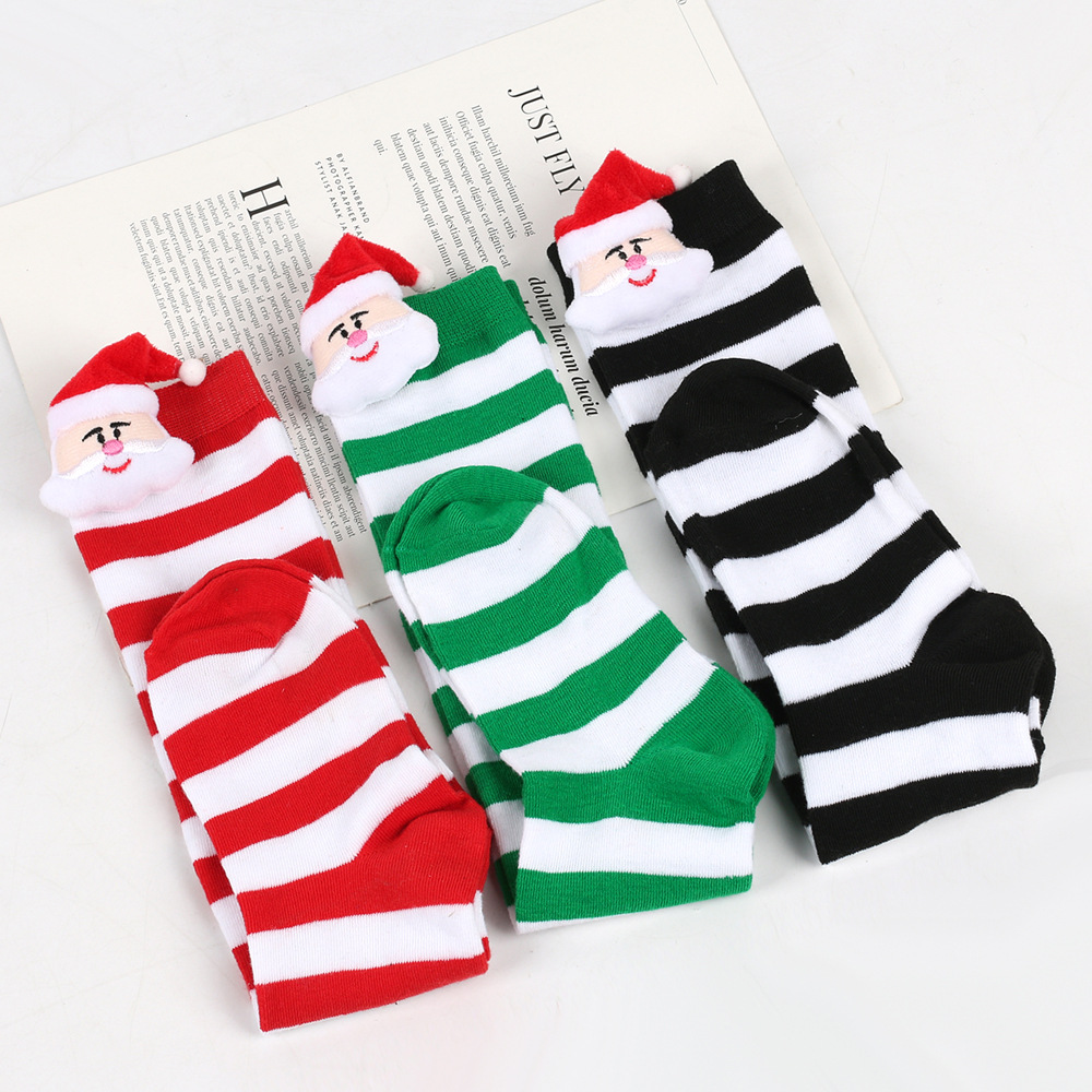 Kid's Cartoon Style Santa Claus Stripe Spandex Polyester Over The Knee Socks A Pair display picture 1