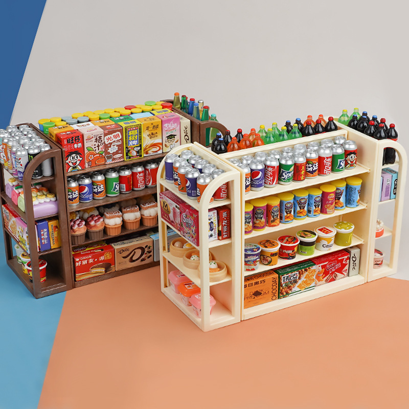 Mini simulación de supermercado estante pequeño para niños juguetes en miniatura comida juguete muñeca estante de exhibición modelo decoración