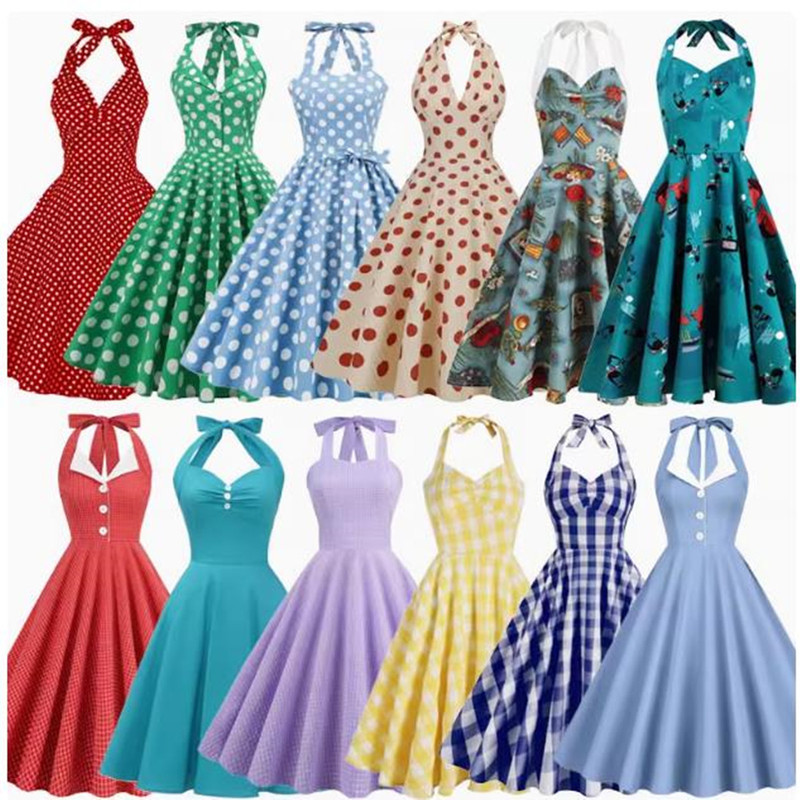 Hepburn Niche Retro Hong Kong Style 80S Red Polka Dot Annual Party Dance Performance Morning Robe Large Hem Waist Dress