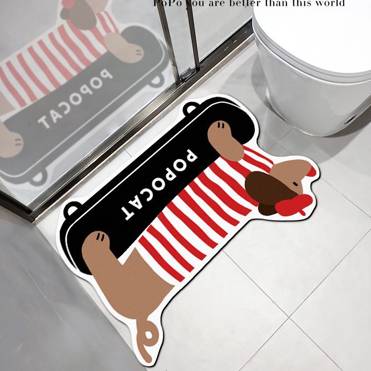 Caricatura salchicha perro baño puerta de baño barro de diatomeas antideslizante absorción de agua resistente a la suciedad almohadilla puerta de entrada doméstica