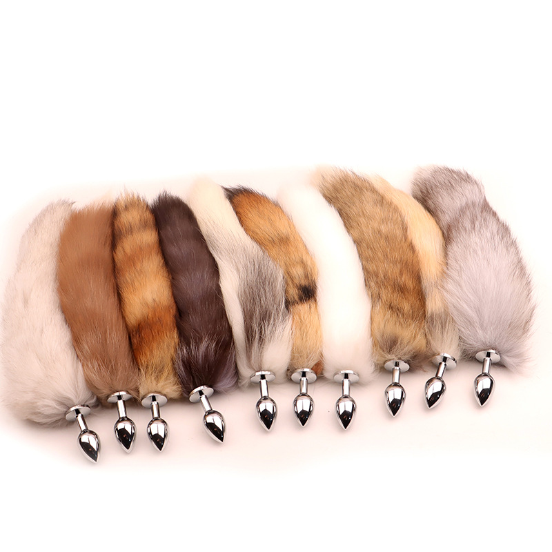 Fox Tail Metal Anal Plug with Plush Cross Fox Tail, Blue Cosplay Design — detail image 18