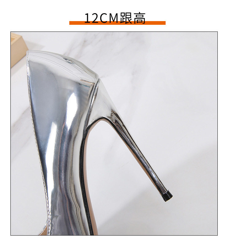 Giày cao gót mũi nhọn gót thanh mảnh 12 cm phong cách Pháp, cỡ lớn — Màu bạc, Màu vàng, Màu vàng sâm panh, Màu đậm chi tiết 6