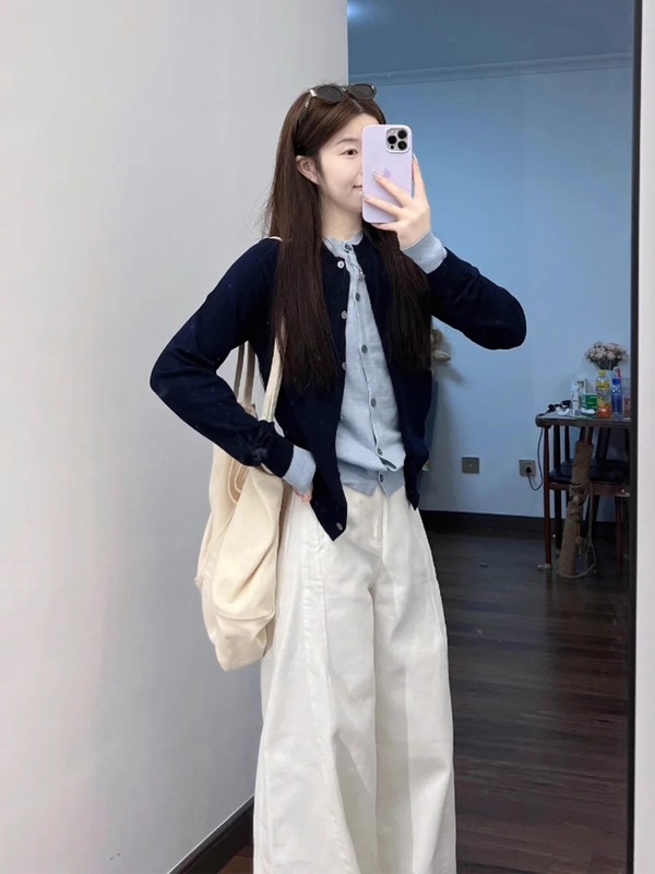 学院小香风撞色针织开衫假两件女2025新款秋冬韩系穿搭高级感毛衣|undefined