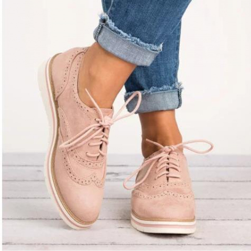 Brogue Floral Women's Flats Spring and Autumn New Style Suede Flat Front Lace-Up Retro British Style Casual Women's Leather Shoes