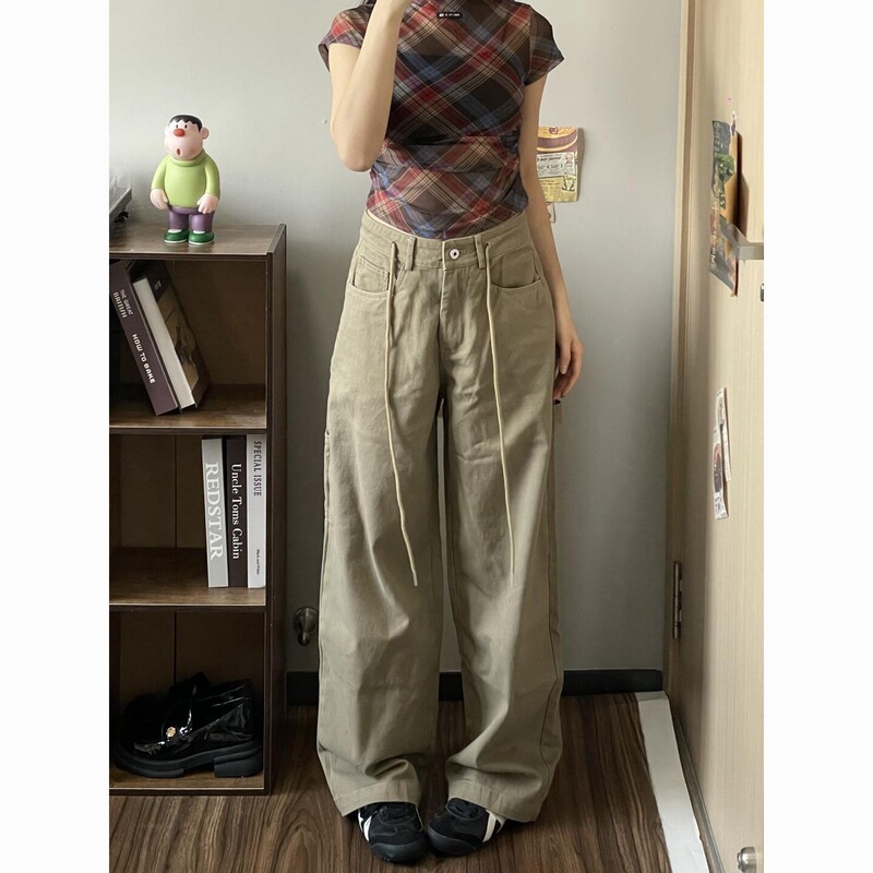 【广州新塘牛仔】复古字母刺绣宽松直筒工装牛仔裤女设计感阔腿长|undefined