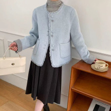 5反季小香风双面羊绒大衣女短拉毛两面穿小个子羊毛呢外套