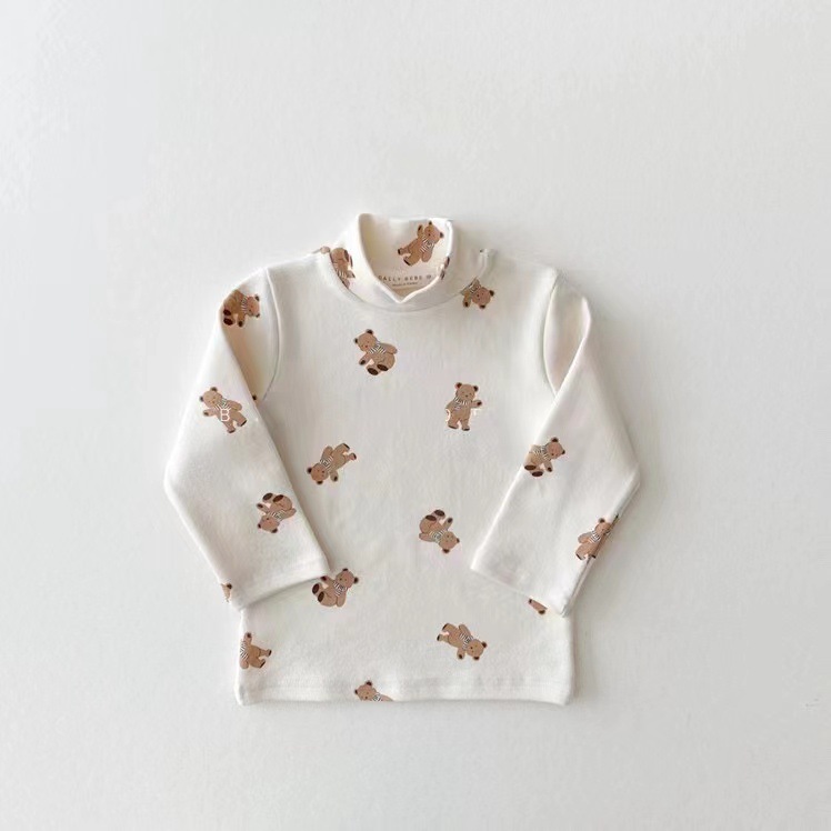 Loebear estilo coreano Primavera, otoño e invierno nuevo bebé medio cuello alto manga larga Camiseta hombres y mujeres todo partido suave camisa de fondo