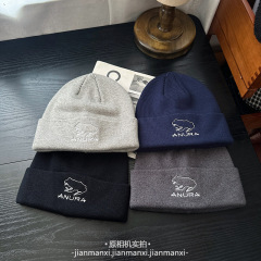无性别风刺绣毛线帽亲肤保暖简约百搭针织帽日系纯色护耳秋冬冷帽