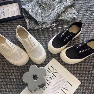Summer Mesh Shoes, Breathable Thin White Shoes, 2025 New Popular Style Slip-On Shoes, Thick-Soled Canvas Shoes