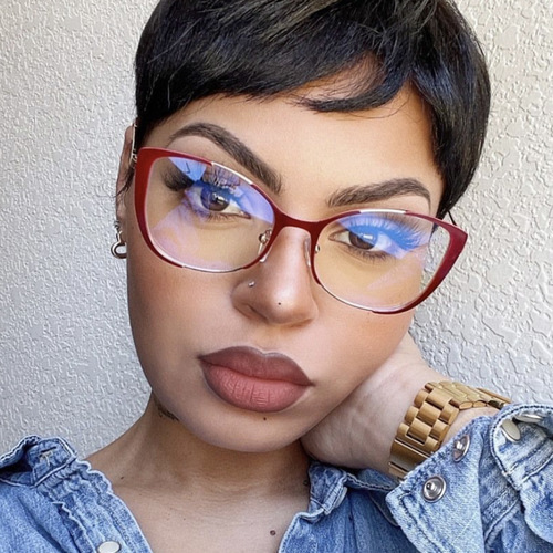 Retro black-framed no-makeup artifact cat-eye gold-rimmed glasses for women with degree myopia, high-end texture, round face, small face