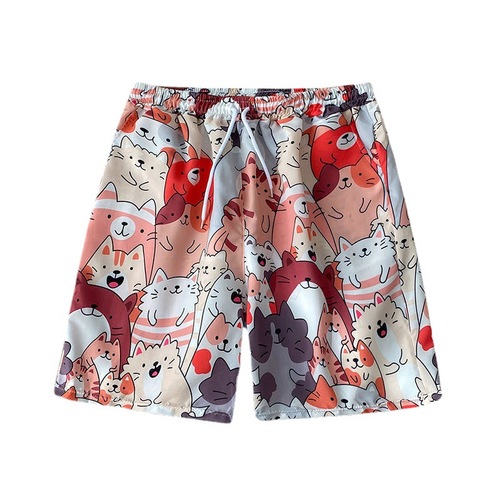 Men's Hawaii Casual Shorts, Loose and Versatile, Hawaiian Style, Flowered Pajama Shorts for Beach Vacation, Trendy Couple's Five-Pocket Pants