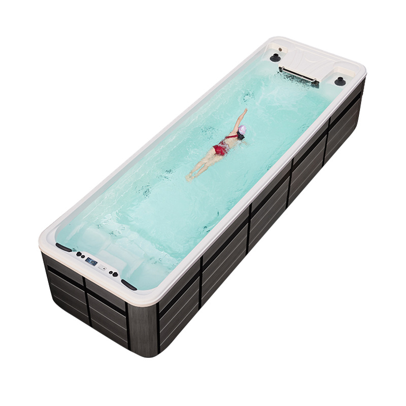 Ruikang inteligente interior y exterior temperatura constante piscina infinita surf producto acabado de acondicionamiento físico todo en uno máquina de natación infinita