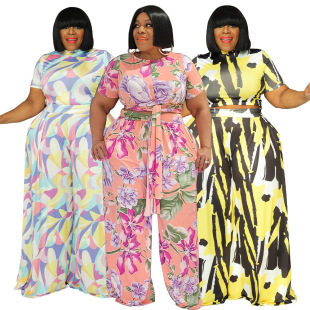 2022 cross-border Amazon sexy European and American women's personalized fashion printing strap women's plus size two-piece wholesale