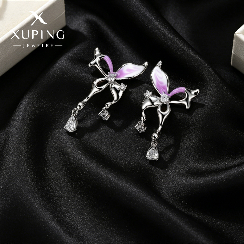 Xuping goteo de aceite serie de aretes de mariposa púrpura suave ventana boquilla nicho temperamento dulce pernos de orejas para mujeres