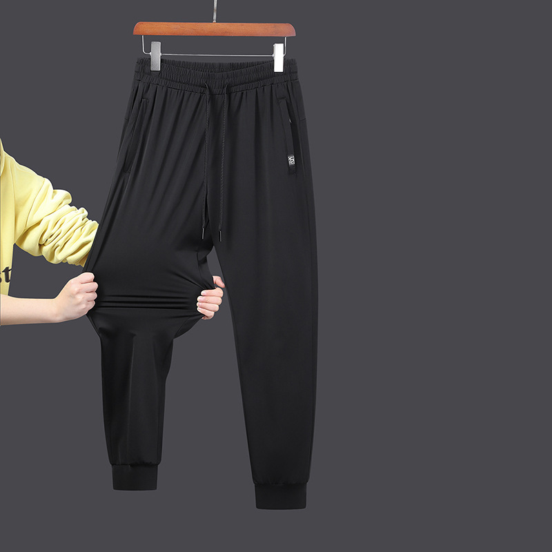 Summer Thin Ice Silk Pants Men's Straight plus size Quick-drying Air-conditioning Pants Sports Cool Casual Pants for Fatty Men